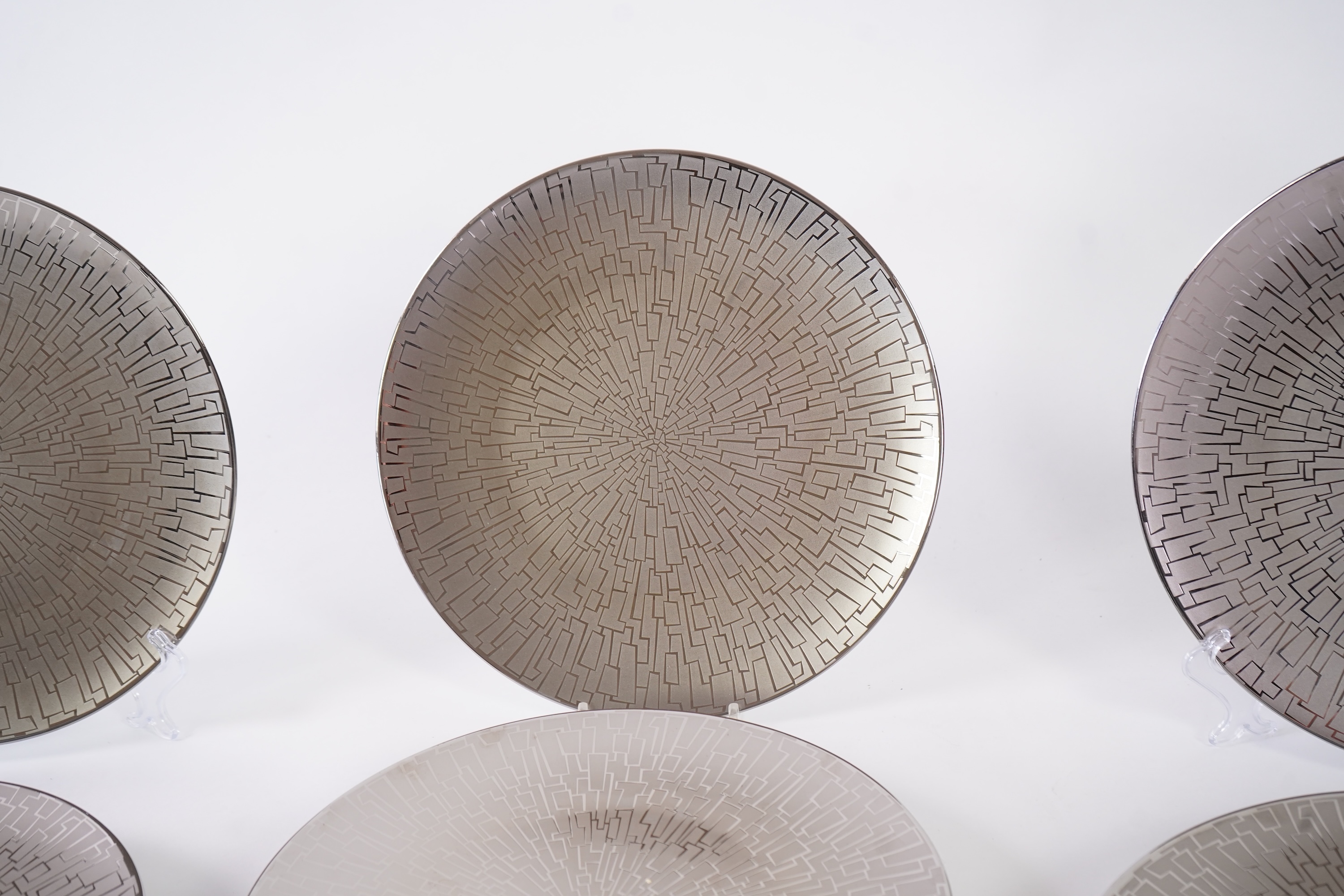 A collection of Rosenthal studio line TAC Gropius Skin platinum dinnerware, largest 33cm in diameter